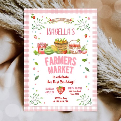 Farmers Market Grown Veggies Fruits Girl Birthday Invitation