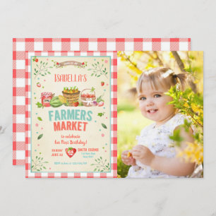 Farmers Market Grown Veggies Fruits Red Girl Party Invitation