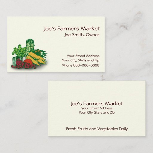 Customizable Farmers Market Health Food Business Card