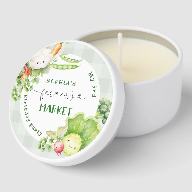 Farmers market kids gender neutral birthday party mini candle favors (Corner)