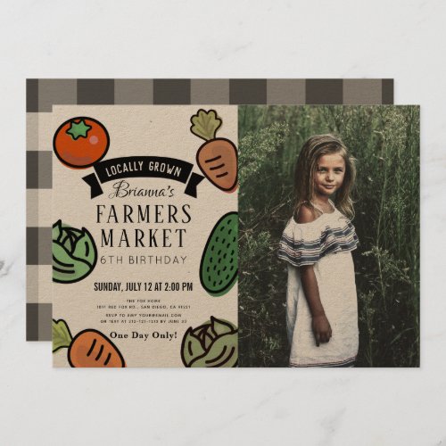 Farmers Market Kraft Paper Photo Birthday Invitation
