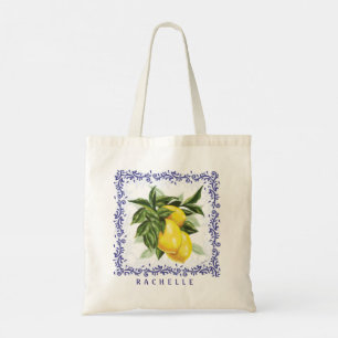 Farmers Market Lemons & Blue Toile Tote Bag