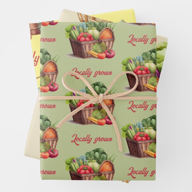 Farmer's Market Locally Grown Baby Shower Gift Wrapping Paper Sheets (In situ)