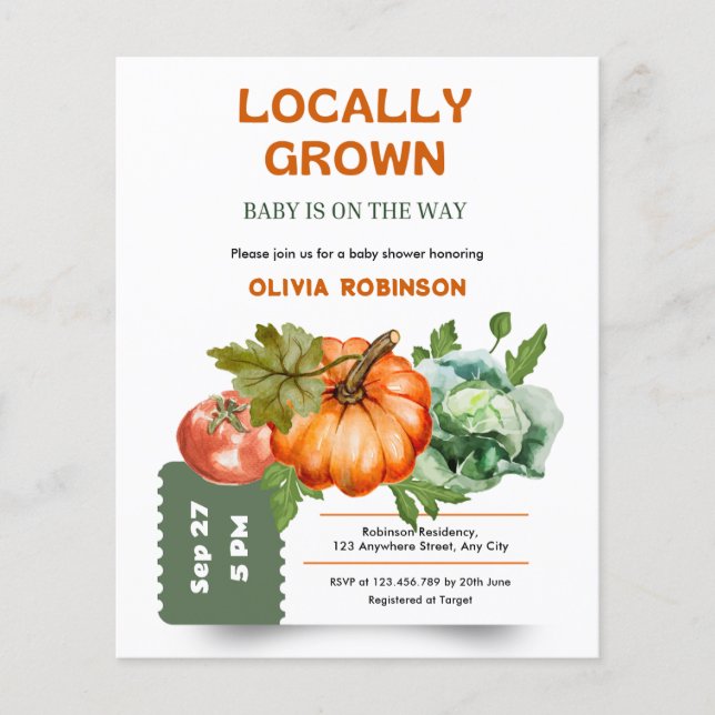 Farmers Market Locally Grown Baby Shower Invite  Flyer (Front)
