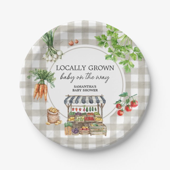 Farmers Market Locally Grown Baby Shower Paper Plates (Front)