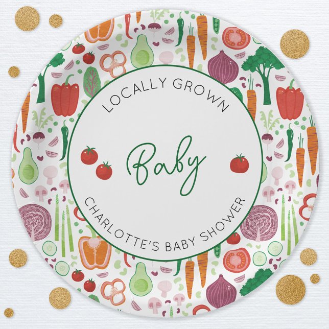 Farmers Market Locally Grown Baby Shower Paper Plates (Farmers market locally grown baby personalized baby shower party paper plates)