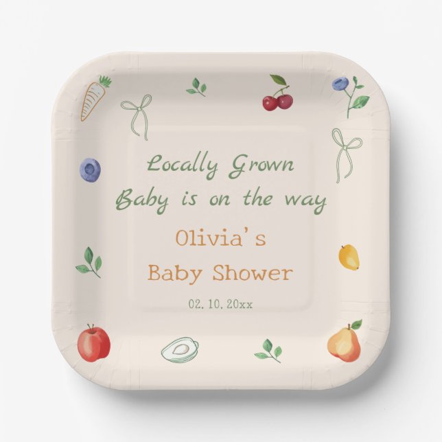 Farmers Market Locally Grown Baby Shower Paper Plates (Front)