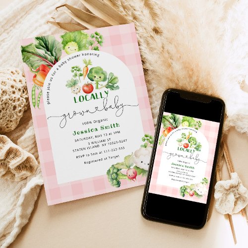 Farmers market Locally grown pink baby shower Invitation