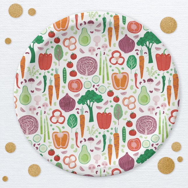 Farmers Market Locally Grown Vegetable Paper Plates (Vegetable pattern Farmers Market Locally Grown party paper plates)