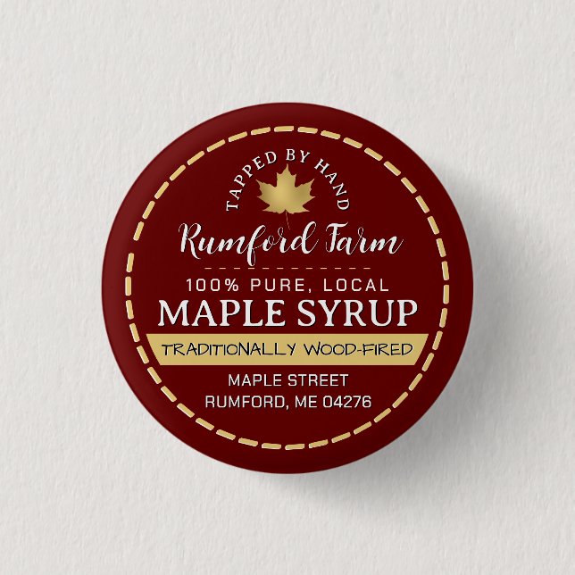 Farmer's Market Promotional Maple Syrup Gold Leaf Button (Front)
