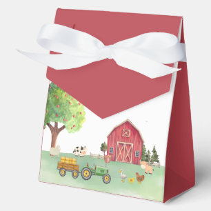 Farmers Market Red Barnyard Tractor Baby Shower Favor Boxes