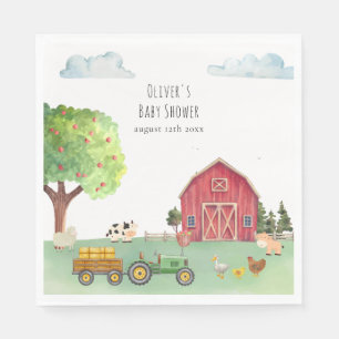 Farmers Market Red Barnyard Tractor Baby Shower Napkins