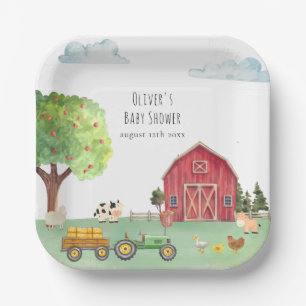 Farmers Market Red Barnyard Tractor Baby Shower Paper Plates