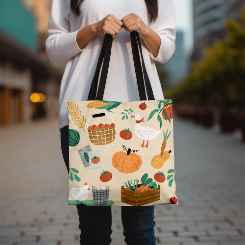 Farmers Market Reusable Vegetable Print  Tote Bag