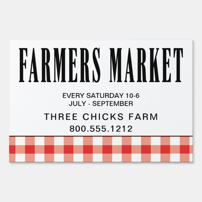 Farmers Market Rustic Farmhouse Style Gingham  Sign (Front)