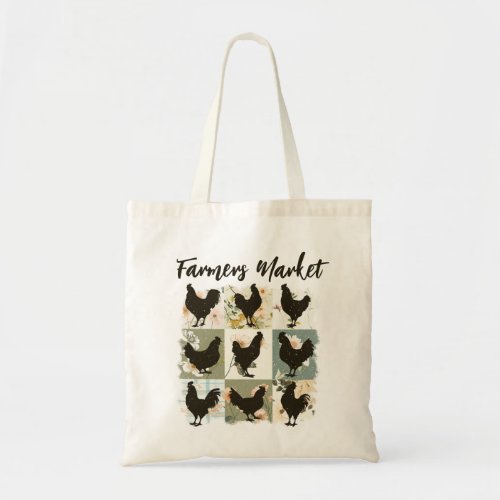 Farmers Market Rustic Floral Chickens Tote Bag