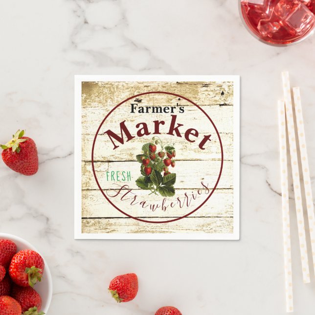 Farmer's market strawberries sign  napkins (Insitu)