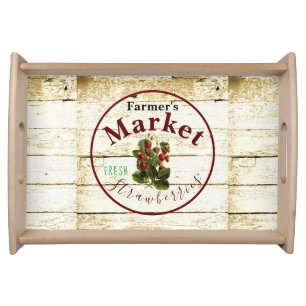 Farmer's market strawberries sign  serving tray
