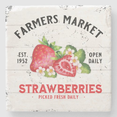 FARMERS MARKET STRAWBERRY FARM FARMHOUSE VINTAGE STONE COASTER