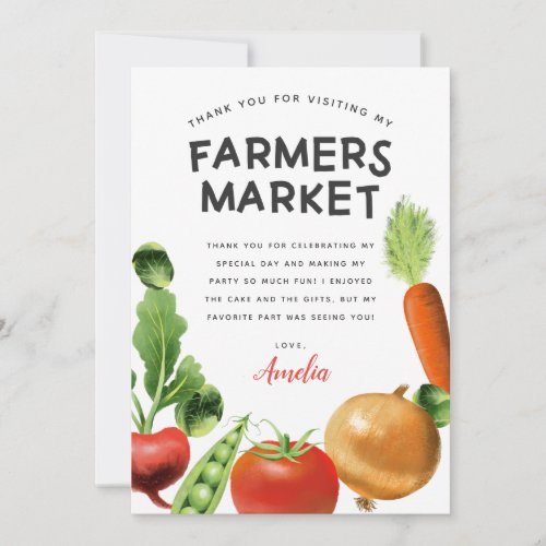 Farmers Market Theme Kids Birthday Party Thank You Card