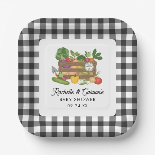 Farmers Market Vegetable Crate Gingham Baby Shower Paper Plates