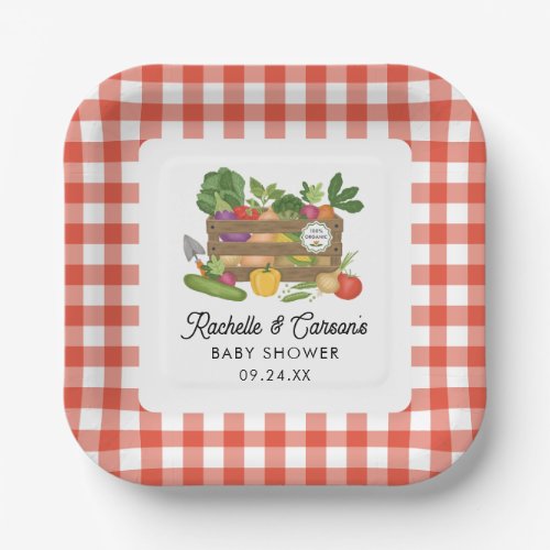 Farmers Market Vegetable Crate Gingham Baby Shower Paper Plates