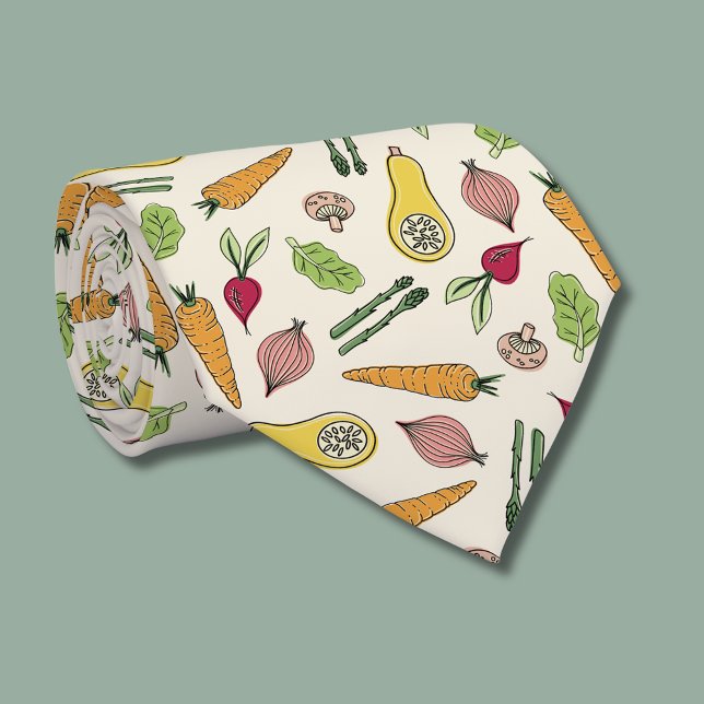 Farmers Market Vegetable pattern Neck Tie (Vegetable tie with locally grown / farmers market aesthetic)