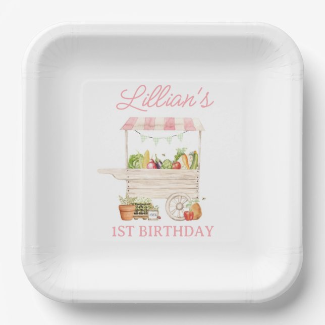Farmers Market Vegetable Stand Birthday Paper Plates (Front)