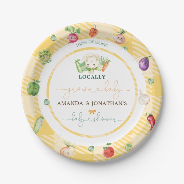 Farmers Market Vegetables Baby Shower Yellow Paper Plates (Front)