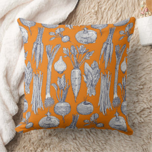 farmer's market vegetables navy blue satsuma throw pillow