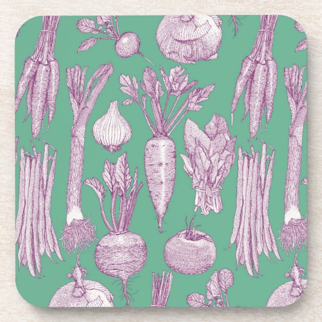 farmer's market vegetables purple peppermint beverage coaster (Front)