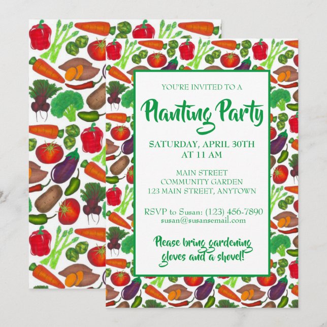 Farmers Market Veggie Garden Spring Planting Party Invitation (Front/Back)