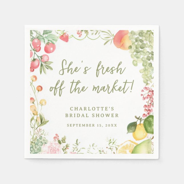 Farmers Market Watercolor Bridal Shower Napkins (Front)