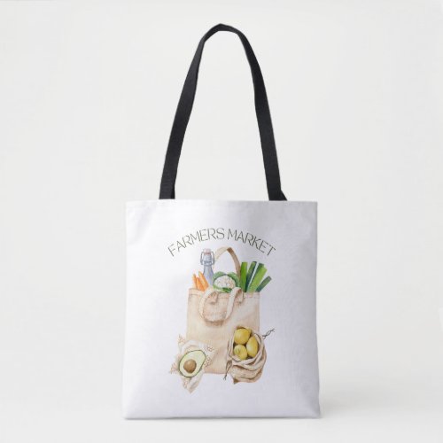 Farmers Market Watercolor Fruits Vegetables Tote Bag