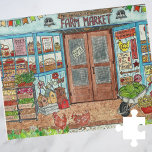 Farmers Market Watercolor Jigsaw Puzzle<br><div class="desc">The Henhouse Farmers Market Storefront jigsaw puzzle - This original artwork features a vibrant summer farmer's market full of fresh vegetables, homemade goods, and some curious chickens who live at the farm. Store windows show delicious pies, preserves, honey, and other fresh made treats waiting for purchase! This puzzle is a...</div>