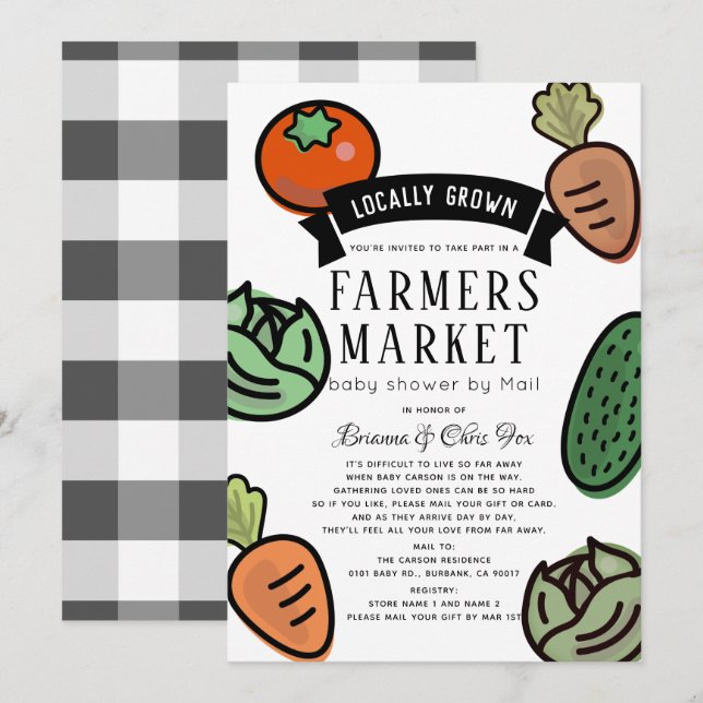 Farmers Market White Baby Shower by Mail Invitation (Front/Back)