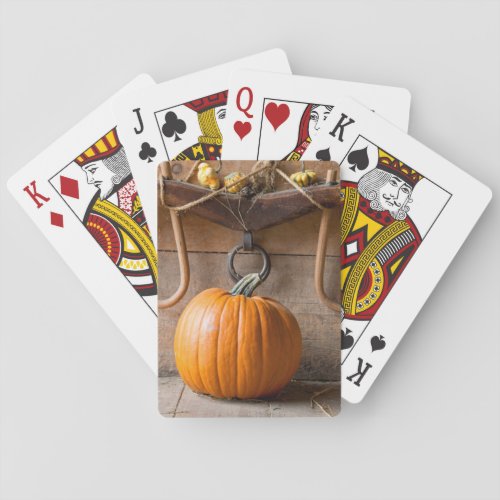 Farmers Museum Pumpkin in barn with bale of hay Poker Cards