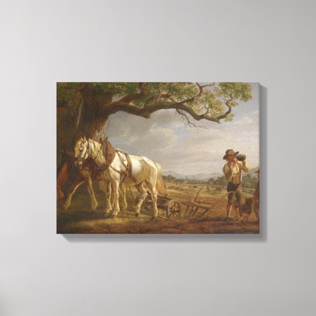 Farmers Resting in a Field With Horses and Plow Canvas Print (Front)