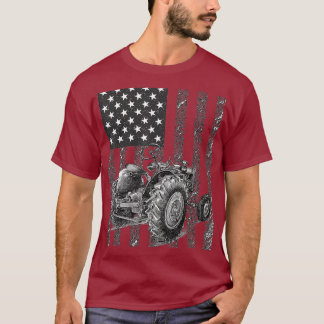 Farmers Tractor American Flag Patriotic Farming T-Shirt