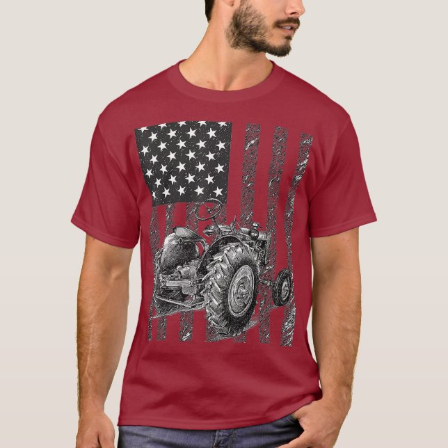 Farmers Tractor American Flag Patriotic Farming T-Shirt (Front)