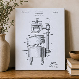 Farmhouse 1926 Washing Machine Patent Faux Canvas