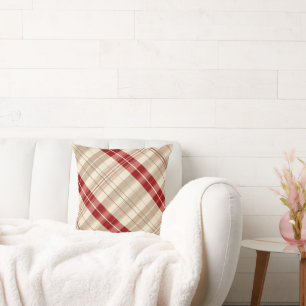 Farmhouse Accent Cushion Red Tan Plaid Decorative
