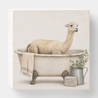 Farmhouse Alpaca Bath Print Wooden Box Sign