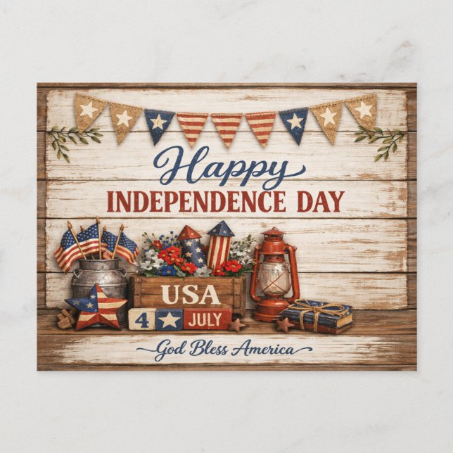 Farmhouse Americana Independence Day Holiday Postcard (Front)