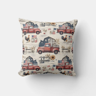 Farmhouse Americana Patriotic 4th of July Pattern Throw Pillow