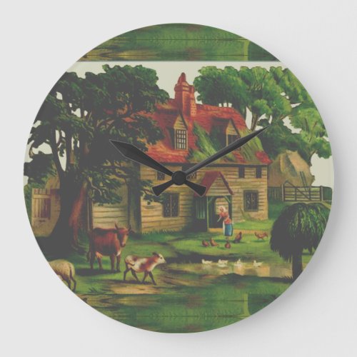 Farmhouse And Farm Animals Large Clock