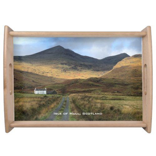 Farmhouse and Mountains on Isle of Mull Scotland  Serving Tray