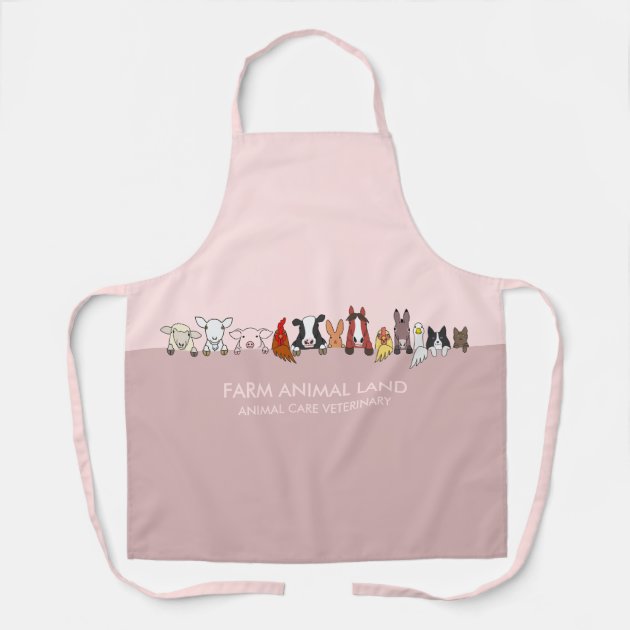 Farmhouse Animal Woodland Pink Sheep Cow Donkey Apron