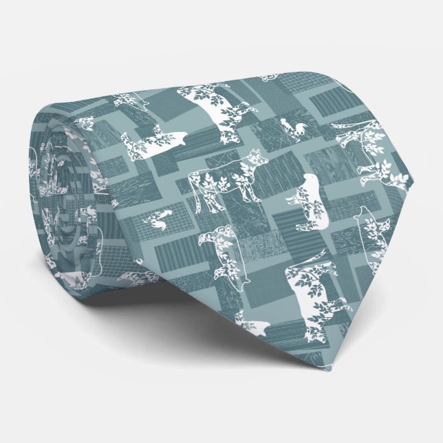 Farmhouse Animals Modern Pattern - Blue Neck Tie (Rolled)