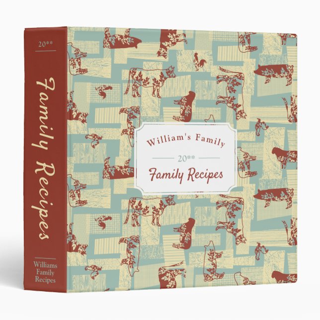 Farmhouse Animals Modern Pattern - Country Recipe 3 Ring Binder (Front/Spine)